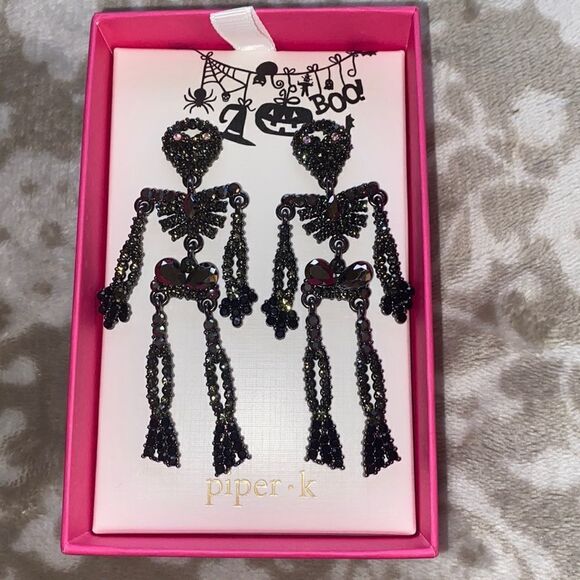 Black Rhinestone Skeleton Bone Drop Earrings - Picture 1 of 4
